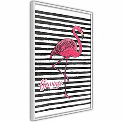 Paris Prix Affiche Murale Encadrée Flamingo on Striped Background 40 x 60 cm Blanc