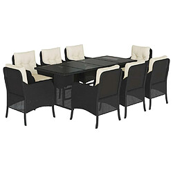 Maison Chic Ensemble à manger d'extérieur 9 pcs avec coussins,Salon de jardin noir résine tressée -GKD367190