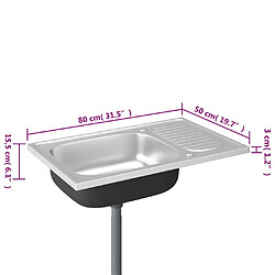 vidaXL Jeu d'évier de cuisine et égouttoir argenté 800x500x155 mm inox pas cher