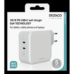 Acheter Chargeur mural DELTACO USB-C, technologie GaN, 2x USB-C PD, total de 100 W / USBC-GAN03.