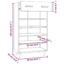 vidaXL Armoire à chaussures Gris béton 60x35x105 cm Bois d'ingénierie pas cher