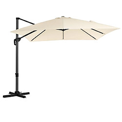 Helloshop26 Parasol décentré de jardin 3 x 3 m ombrelle de terrasse toile carrée protection solaire upf 50+ rotatif 360° inclinaison réglable avec manivelle et socle beige 12_0001786