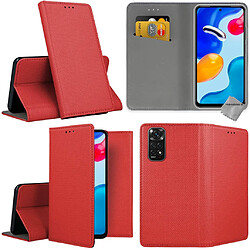 Htdmobiles Housse etui portefeuille avec coque intérieure en silicone pour Xiaomi Redmi Note 11 Pro 4G / 5G + film ecran - ROUGE MAGNET