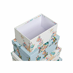 Jeu de Caisses de Rangement Empilables DKD Home Decor Bleu Blanc Fleurs Carton (43,5 x 33,5 x 15,5 cm)