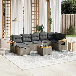 Maison Chic Ensemble Tables et chaises d'extérieur 8 pcs avec coussins,Salon de jardin gris résine tressée -GKD934309