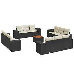 vidaXL Salon de jardin avec coussins 13 pcs noir résine tressée