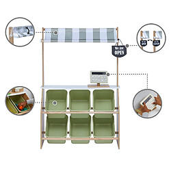 Marchande enfant stand petit marché bois avec 6 bacs à fruits et légumes vert Little Helper Teamson Kids TD-13638A pas cher