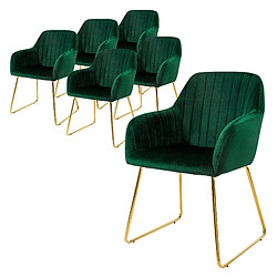 ML-Design Lot de 6 chaises de salle à manger vert assise en velours pieds dorés en métal