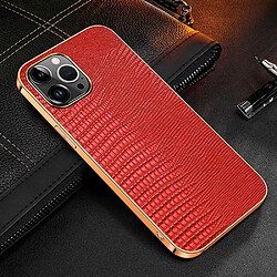 Coque en TPU + cuir véritable électroplaqué, texture lézard, antichute pour votre iPhone 14 Pro - rouge