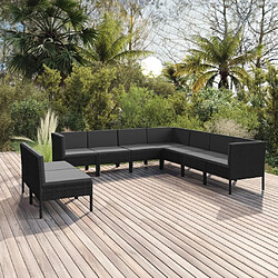 Maison Chic Salon de jardin 9 pcs + coussins - Mobilier/Meubles de jardin - Table et chaises d'extérieur Résine tressée Noir -MN26786