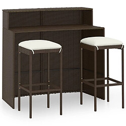 vidaXL Ensemble de bar de jardin avec coussins 3 pcs Marron