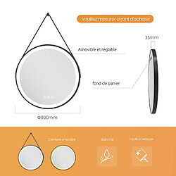 EMKE Miroir lumineux salle de bain rond diamètre 80cm cadre noir avec lanière réglable, Miroir LED avec Interrupteur Tactile, Anti-buée, Miroir avec éclairage Lumière Froide/Chaude/Neutre pas cher