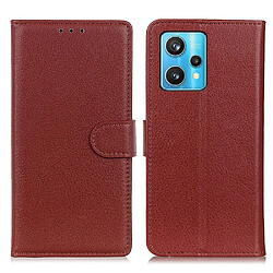 Etui en PU texture litchi avec support, marron pour votre Realme 9 Pro +