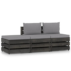 Maison Chic Salon de jardin 3 pcs + coussins - Mobilier/Meubles de jardin - Table et chaises d'extérieur Bois imprégné de gris -MN84302