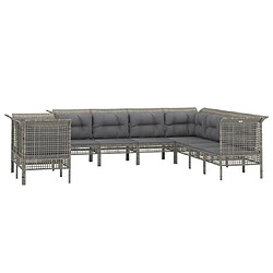 Avis Maison Chic Salon de jardin 9 pcs + coussins - Mobilier/Meubles de jardin - Table et chaises d'extérieur Gris Résine tressée -MN49954