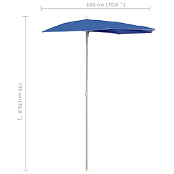 vidaXL Demi-parasol de jardin avec mât 180x90 cm bleu azuré pas cher