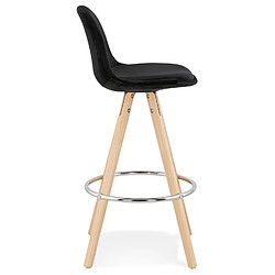 Avis Alterego Tabouret snack mi-hauteur 'SPIRIT MINI' en velours noir et pieds en bois naturel