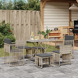 vidaXL Ensemble à manger de jardin et coussins 7 pcs gris clair rotin 