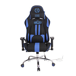 Decoshop26 Fauteuil de bureau gamer design sportif fonction de massage chauffant avec coussins en tissu noir / bleu 10_0002534