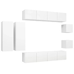 Maison Chic Ensemble de meubles TV 8 pcs | Banc TV Moderne pour salon | Meuble de Rangement - Blanc Aggloméré -MN10014