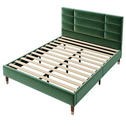 ComfortXL Lit Rembourré Double Avec Sommier à Lattes, Cadre De Lit Rembourré 140x200cm Vert Foncé pas cher