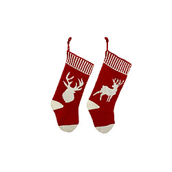 C237 2pcs Chaussettes de Noël Sac-cadeau Sac à cadeau tricoté Rouge et blanc Deer Motif Chaussettes de Noël Cheminée Pendentif