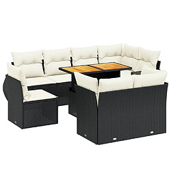 Maison Chic Ensemble Tables et chaises d'extérieur 9 pcs avec coussins,Salon de jardin noir résine tressée -GKD321004