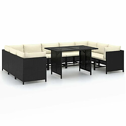 Maison Chic Salon de jardin 10 pcs + coussins - Mobilier/Meubles de jardin - Table et chaises d'extérieur Résine tressée Noir -MN17624