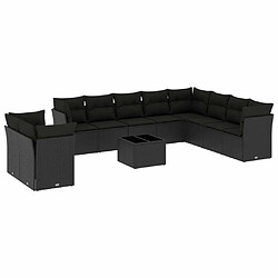 Maison Chic Salon de jardin 11 pcs avec coussins | Ensemble de Table et chaises | Mobilier d'Extérieur noir résine tressée -GKD59803