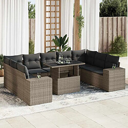 vidaXL Salon de jardin avec coussins 10 pcs gris résine tressée