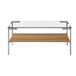 Pegane Table basse coloris chêne en verre / bois - Longueur 110 x hauteur 46 x profondeur 60 cm