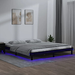 Maison Chic Lit adulte - Cadre de lit à LED,Structure du lit Contemporain noir 120x190 cm petit double bois massif -MN68401