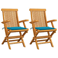 vidaXL Chaises de jardin et coussins bleu lot de 2 Bois de teck massif