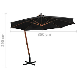 vidaXL Parasol de jardin suspendu avec mât noir bois de sapin massif pas cher