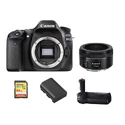 CANON EOS 80D + EF 50mm F1.8 STM + 64GB SD card + LP-E6N battery + BG-E14 Battery Grip