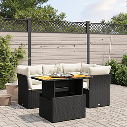 Maison Chic Ensemble de 5 Tables et chaises d'extérieur avec coussins,Salon de jardin noir résine tressée -GKD384065