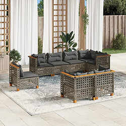 vidaXL Salon de jardin 8 pcs avec coussins gris résine tressée