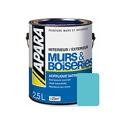 Apara Peinture intérieure couleur, acrylique satinée-2.5 litres-Bleu turquoise