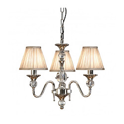 Interiors 1900 Suspension 3 ampoules Polina, nickel et cristal, abat-jour beiges