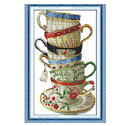 Nécessaire à broder au point de croix pour tasse à café estampillé pour les débutants 28 × 42cm 14CT