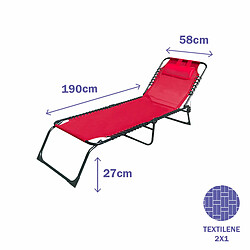 Chaise Longue Pliable Acier Avec Coussin Jardin et Piscine 190X58X27 cm Rouge 10000 Marbueno - Rouge