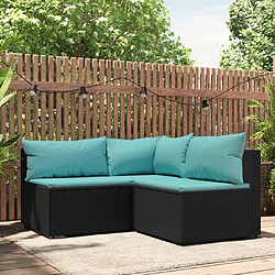 Maison Chic Salon de jardin 3 pcs + coussins - Mobilier/Meubles de jardin - Table et chaises d'extérieur Noir Résine tressée -MN90636