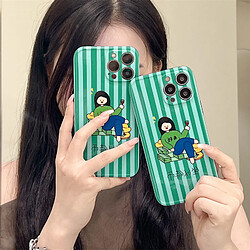 GUPBOO Étui pour iPhone12 Coque de téléphone simple texte rayé vert fille douce