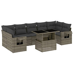 vidaXL Salon de jardin 8 pcs avec coussins gris résine tressée