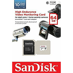 Mgm Carte Mémoire microSDXC avec adaptateur SD SanDisk Haute Endurance pour surveillance vidéo en Full HD jusquà 10.000 heures - 64 Go Classe 10 (SDSDQQ-064G-G46A) pas cher