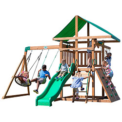 Backyard Discovery Grayson Peak Aire de jeux en bois | Aire de Jeux Extérieur avec balançoire toboggan bac de sable mur d'escalade | Balancoire Exterieur avec Toboggan, Portique Balancoire Exterieur