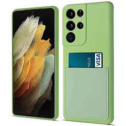 Coque en silicone avec porte-carte Matcha vert pour votre Samsung Galaxy S21 Ultra 5G