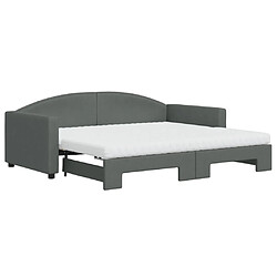 Maison Chic Lit de jour avec gigogne et matelas, Lit de repos pour Salon Chambre,Canapé-lit,Lit d'invité gris foncé 90x190 cm tissu -MN66227