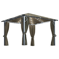 Maison Chic Tonnelle | Pergola avec rideau et lumières LED 3x3 m Taupe Aluminium -GKD22304