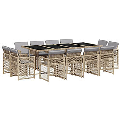 vidaXL Ensemble à manger de jardin coussins 13 pcs mélange beige rotin